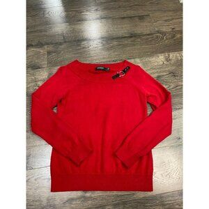 EUC Womens Lauren Ralph Lauren red sweater buckle detail stretch size‎ M